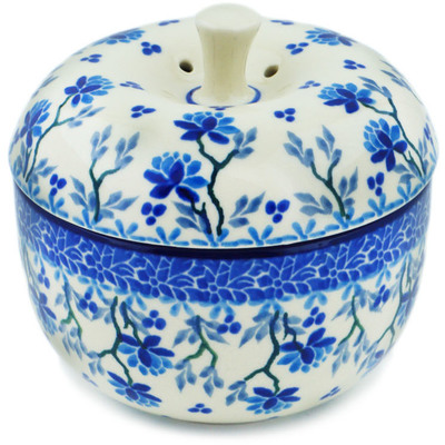 Polish Pottery Apple Shaped Jar 4&quot; Blue Grapevine