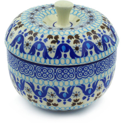 Polish Pottery Apple Shaped Jar 4&quot; Blue Ice