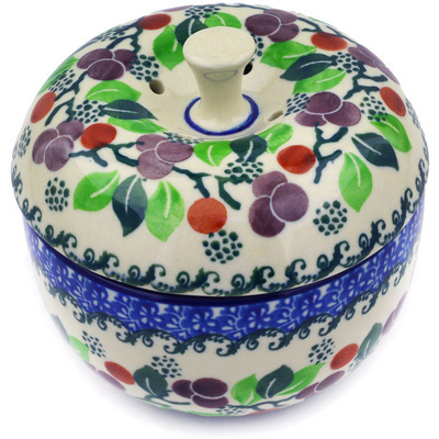 Polish Pottery Apple Shaped Jar 4&quot; Cherries Jubilee