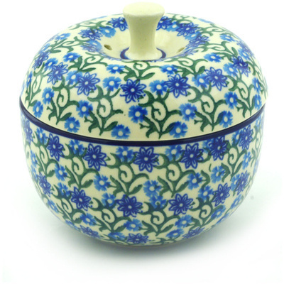 Polish Pottery Apple Shaped Jar 4&quot; Climbing Daisy