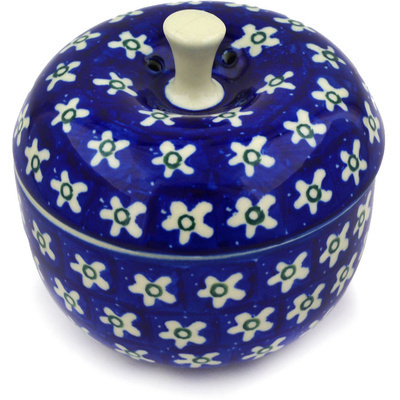 Polish Pottery Apple Shaped Jar 4&quot; Daisy Patch