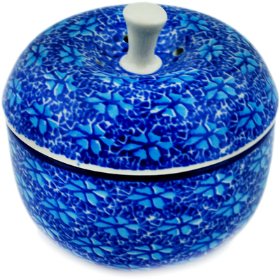 Polish Pottery Apple Shaped Jar 4&quot; Deep Into The Blue Sea