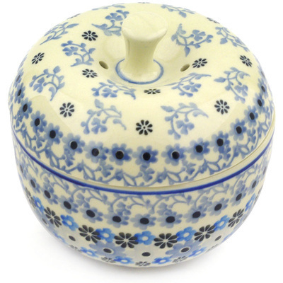 Polish Pottery Apple Shaped Jar 4&quot; Flowers Covered With Snow