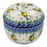 Polish Pottery Apple Shaped Jar 4&quot; Happy Goldfinch