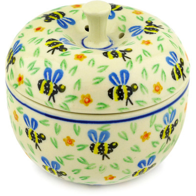 Polish Pottery Apple Shaped Jar 4&quot; Honey Bee