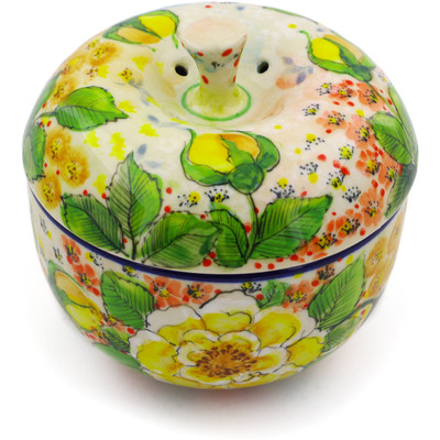 Polish Pottery Apple Shaped Jar 4&quot; L38 Yellow Elegance UNIKAT