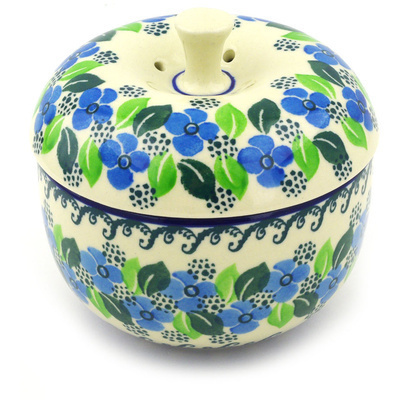 Polish Pottery Apple Shaped Jar 4&quot; Lime Flower