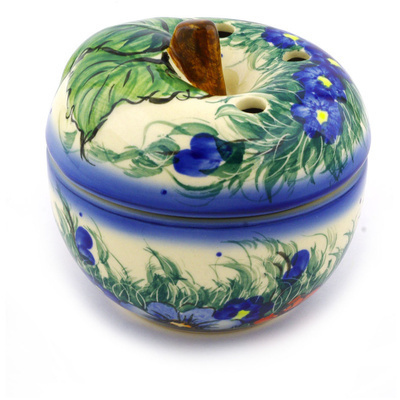Polish Pottery Apple Shaped Jar 4&quot; Spring Bouquet UNIKAT