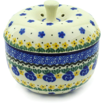 Polish Pottery Apple Shaped Jar 4&quot; Summer Dasies