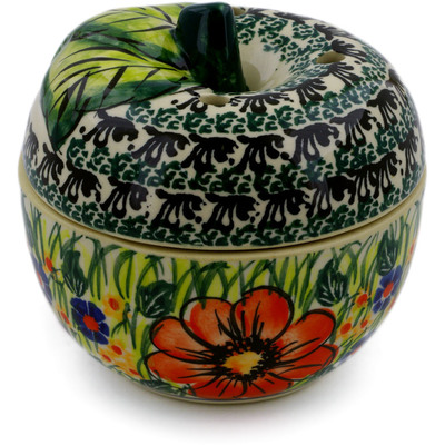 Polish Pottery Apple Shaped Jar 4&quot; Wild Bouquet UNIKAT