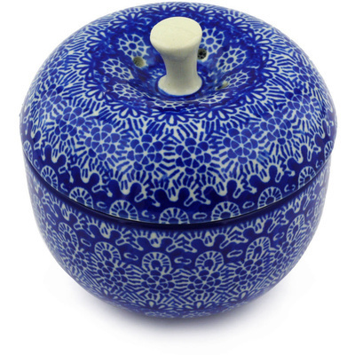 Polish Pottery Apple Shaped Jar 4&quot; Winter Frost