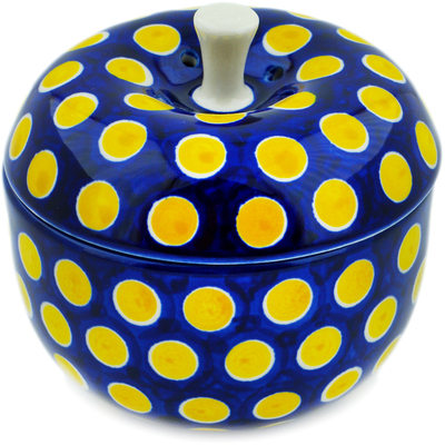Polish Pottery Apple Shaped Jar 4&quot; Yellow Dots