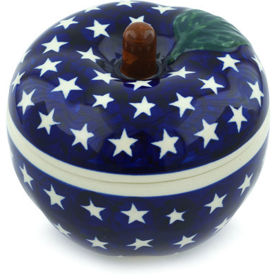 Polish Pottery Apple Shaped Jar 5&quot; America The Beautiful