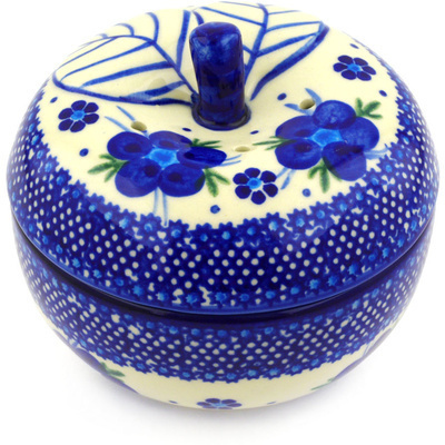 Polish Pottery Apple Shaped Jar 5&quot; Bleu-belle Fleur