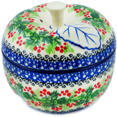 Polish Pottery Apple Shaped Jar 5&quot; Blooming Rowan