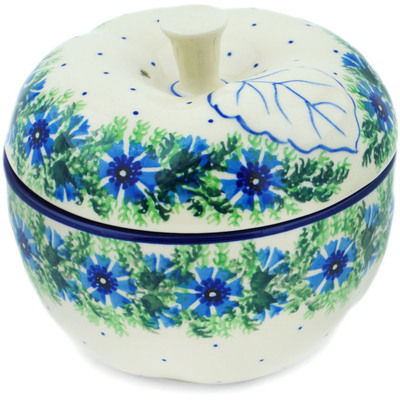 Polish Pottery Apple Shaped Jar 5&quot; Blue Bell Wreath