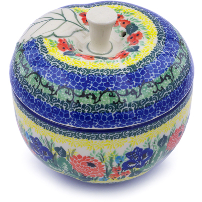 Polish Pottery Apple Shaped Jar 5&quot; Blue Butterfly Meadow UNIKAT