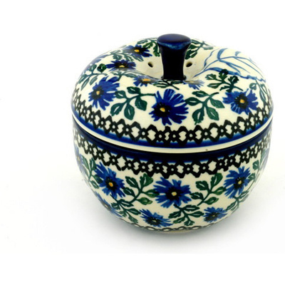 Polish Pottery Apple Shaped Jar 5&quot; Blue Chicory