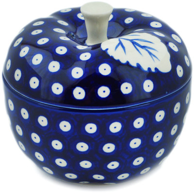 Polish Pottery Apple Shaped Jar 5&quot; Blue Eyes