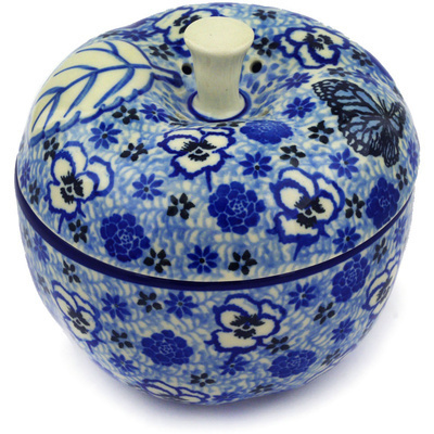 Polish Pottery Apple Shaped Jar 5&quot; Blue Monarch