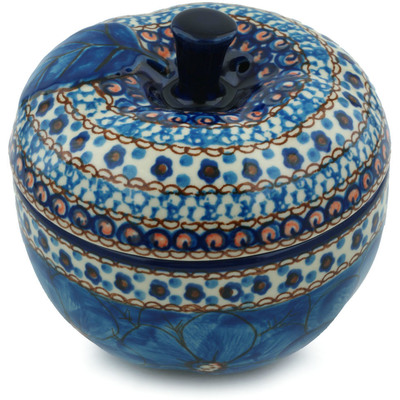 Polish Pottery Apple Shaped Jar 5&quot; Blue Poppies UNIKAT