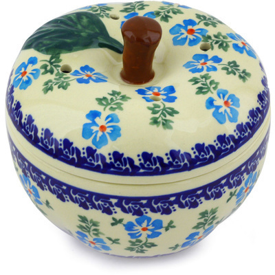 Polish Pottery Apple Shaped Jar 5&quot; Blue Summer