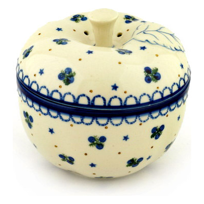 Polish Pottery Apple Shaped Jar 5&quot; Blueberry Stars