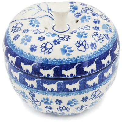 Polish Pottery Apple Shaped Jar 5&quot; Boo Boo Kitty Paws