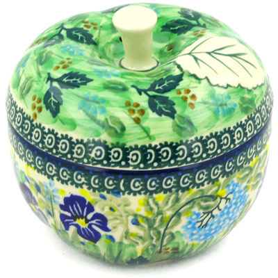 Polish Pottery Apple Shaped Jar 5&quot; Butterfly Garden UNIKAT