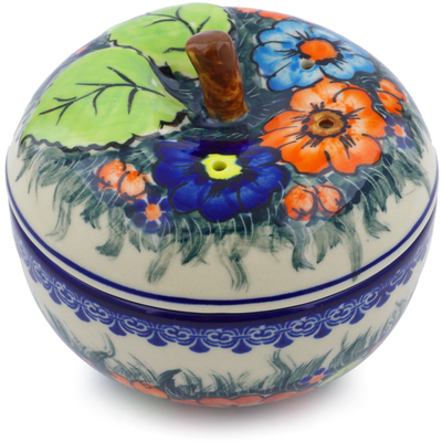 Polish Pottery Apple Shaped Jar 5&quot; Butterfly Splendor