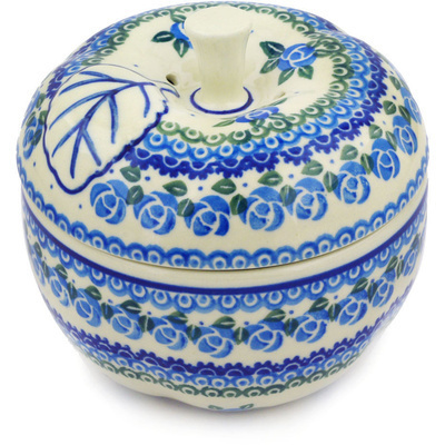 Polish Pottery Apple Shaped Jar 5&quot; Cabbage Rose