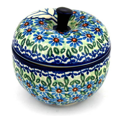 Polish Pottery Apple Shaped Jar 5&quot; Cactus UNIKAT