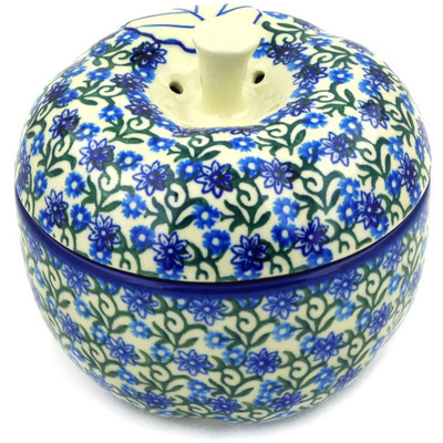 Polish Pottery Apple Shaped Jar 5&quot; Climbing Daisy