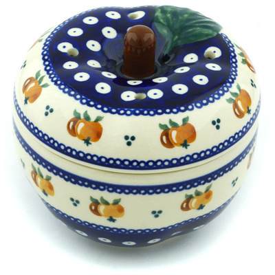 Polish Pottery Apple Shaped Jar 5&quot; Country Apple Peacock