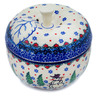 Polish Pottery Apple Shaped Jar 5&quot; Dancing Snowman UNIKAT