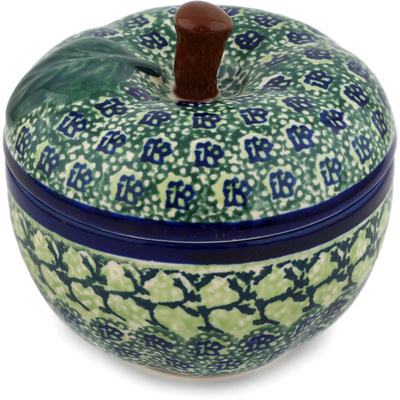 Polish Pottery Apple Shaped Jar 5" Emerald Forest