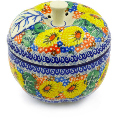 Polish Pottery Apple Shaped Jar 5&quot; Enchanted Spring UNIKAT