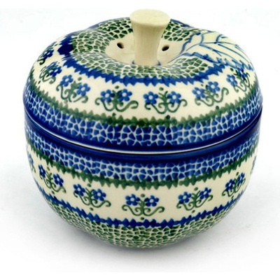 Polish Pottery Apple Shaped Jar 5&quot; Fanciful Daisy