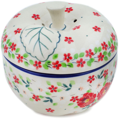 Polish Pottery Apple Shaped Jar 5&quot; Festive Misteltoe UNIKAT