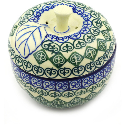 Polish Pottery Apple Shaped Jar 5&quot; Fleur De Lis