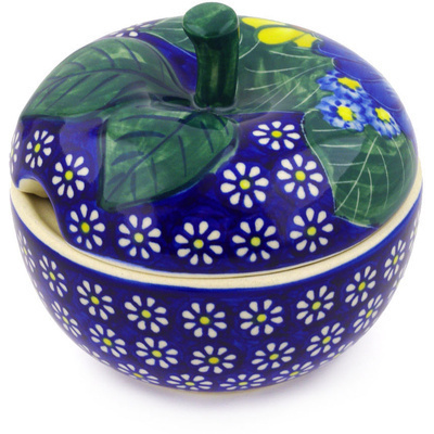 Polish Pottery Apple Shaped Jar 5&quot; Floral Fruit Basket UNIKAT