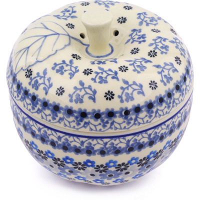 Polish Pottery Apple Shaped Jar 5&quot; Flowers Covered With Snow
