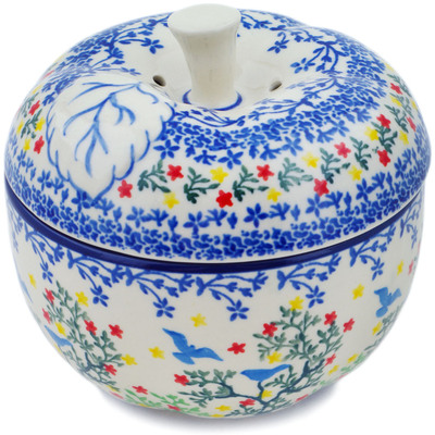 Polish Pottery Apple Shaped Jar 5&quot; Free Flock UNIKAT