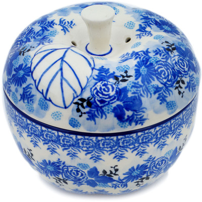 Polish Pottery Apple Shaped Jar 5&quot; Frosted Bouquet UNIKAT