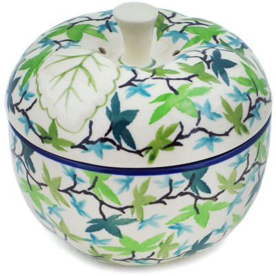 Polish Pottery Apple Shaped Jar 5&quot; Full Forest UNIKAT
