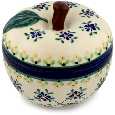 Polish Pottery Apple Shaped Jar 5&quot; Gingham Trellis