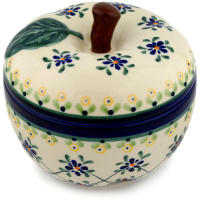 Polish Pottery Apple Shaped Jar 5" Gingham Trellis