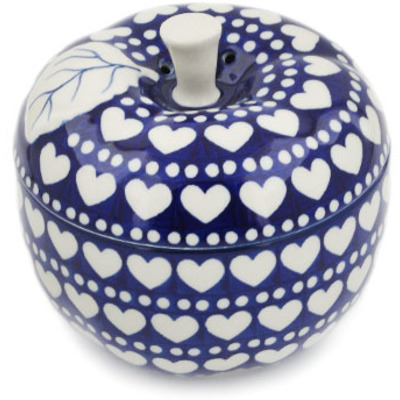 Polish Pottery Apple Shaped Jar 5&quot; Heart To Heart