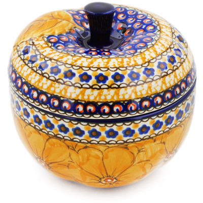 Polish Pottery Apple Shaped Jar 5&quot; Marigold Dreams UNIKAT