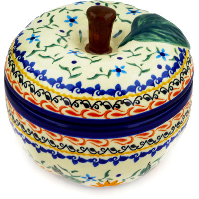Polish Pottery Apple Shaped Jar 5&quot; Mexican Flame UNIKAT